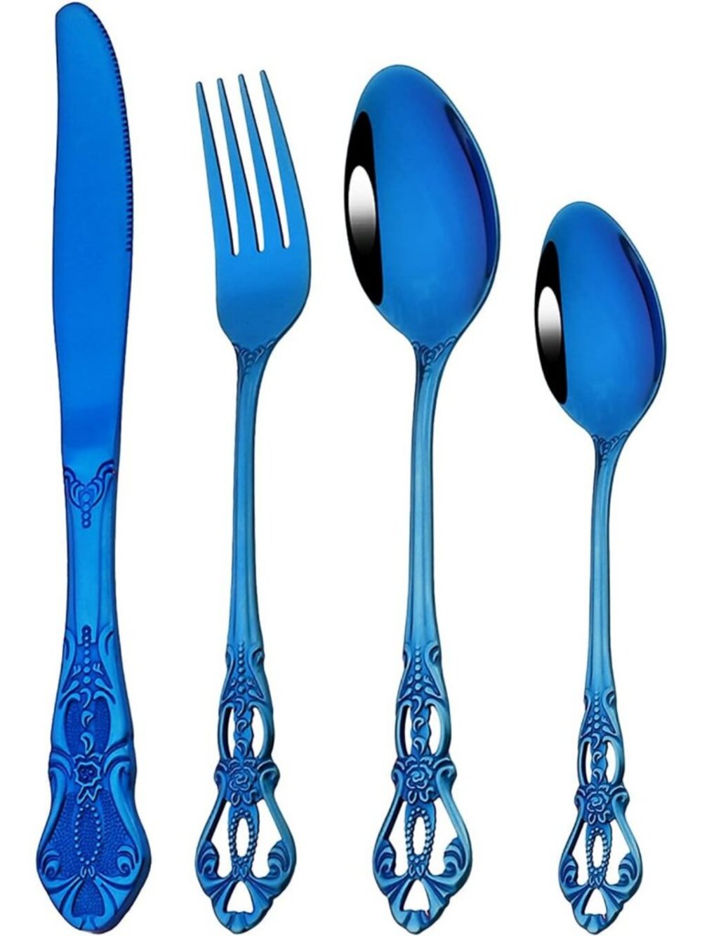 Luxury 24-Piece Blue Mirror Flatware Set, 18/10 Stainless Steel, Service for 6